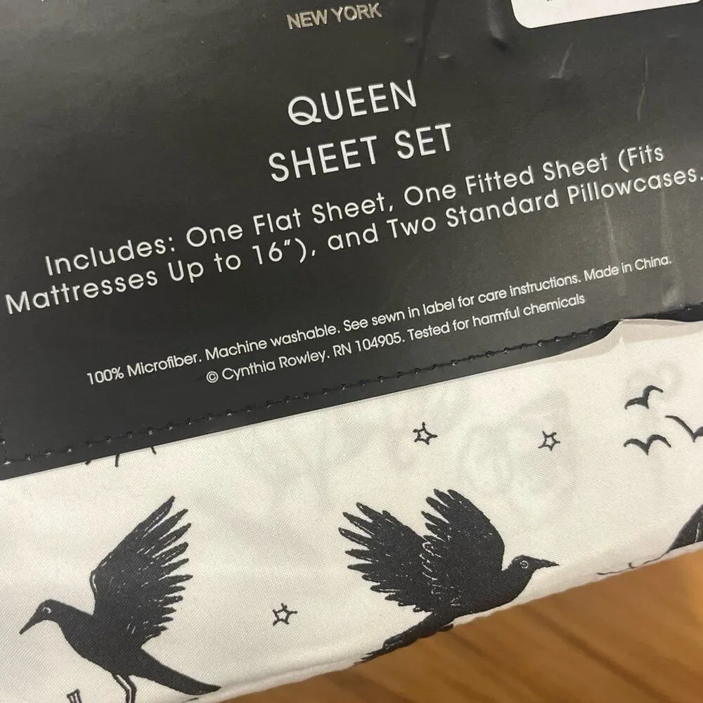 Cynthia Rowley Halloween Gothic Toile Black Cat Pumpkin Sheet Set (Queen)